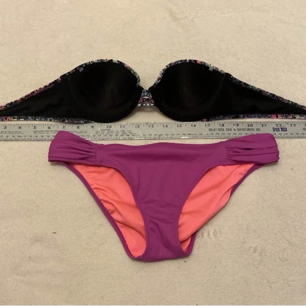 Victoria's Secret Multicolor Paint Splatter Bikini with Pink Bottom